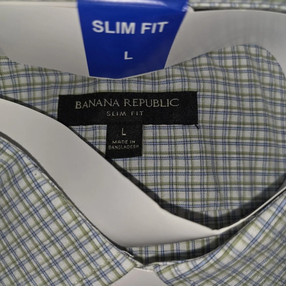 Banana Republic Stretch Poplin Shirt,‎  Green, Large Slim Fit